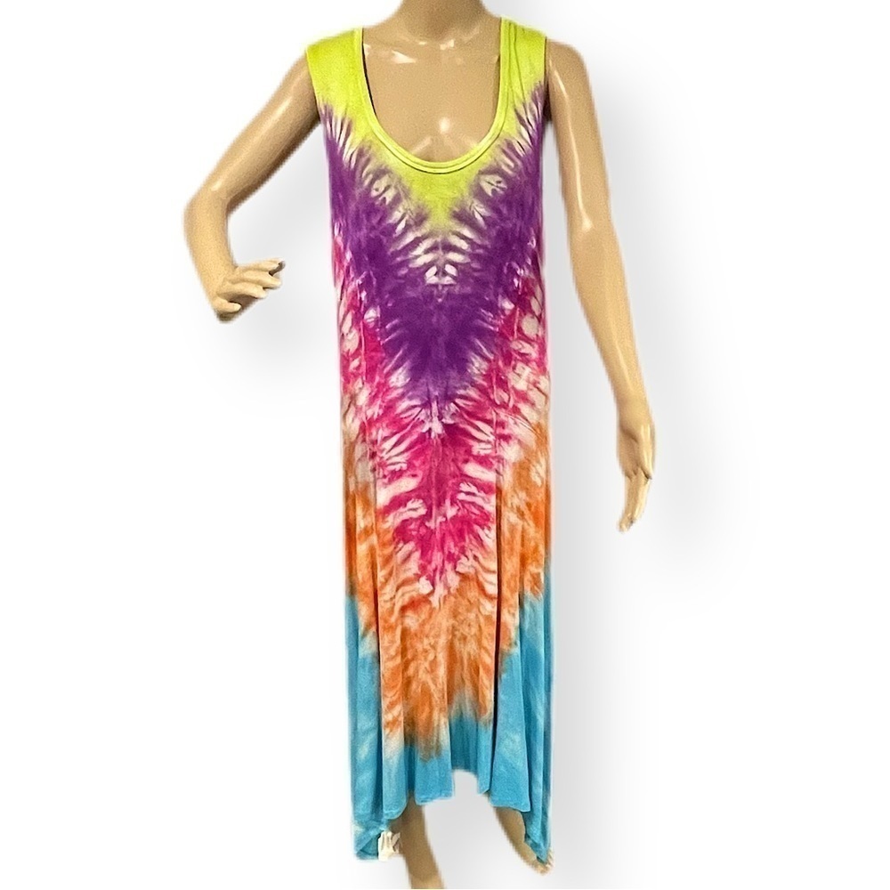 gorgeous tie dye dress rainbow chevron waterfall style XL super soft rayon